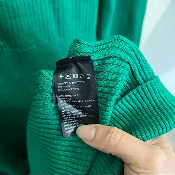 Bardot Collar Knit Long Sleeve Rib Sweater midi Dress in Bright green Size L - Picture 9 of 15